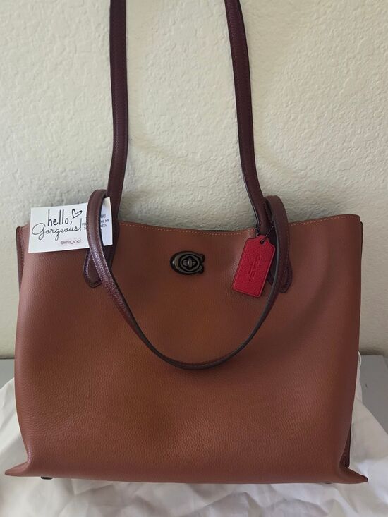 Coach Handbags - COACH C0692 Willow Leather Tote in Colorblock with Signature Canvas In Saddle